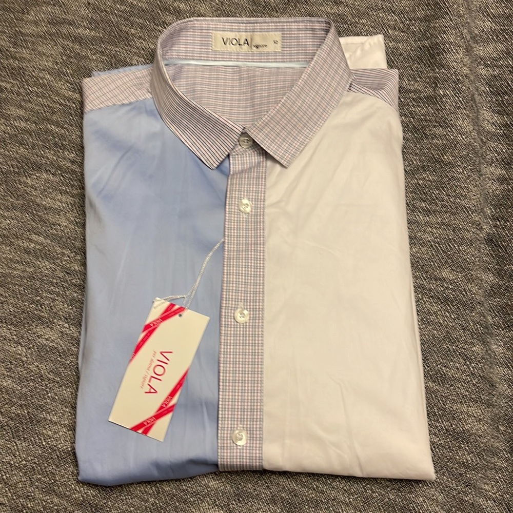 Viola blue/white plaid contrast sportshirt